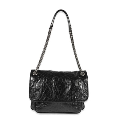 Saint Laurent Black Crinkled Vintage Leather Medium Niki Bag