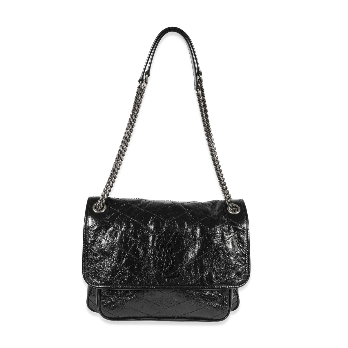 Saint Laurent Black Crinkled Vintage Leather Medium Niki Bag