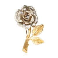 18K Yellow Gold & 10K White Gold Vintage Flower Brooch, 1/3 Ctw Diamonds