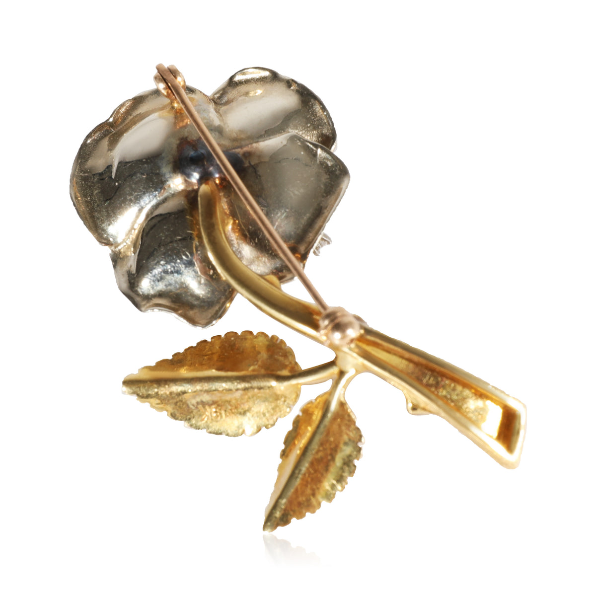 18K Yellow Gold & 10K White Gold Vintage Flower Brooch, 1/3 Ctw Diamonds