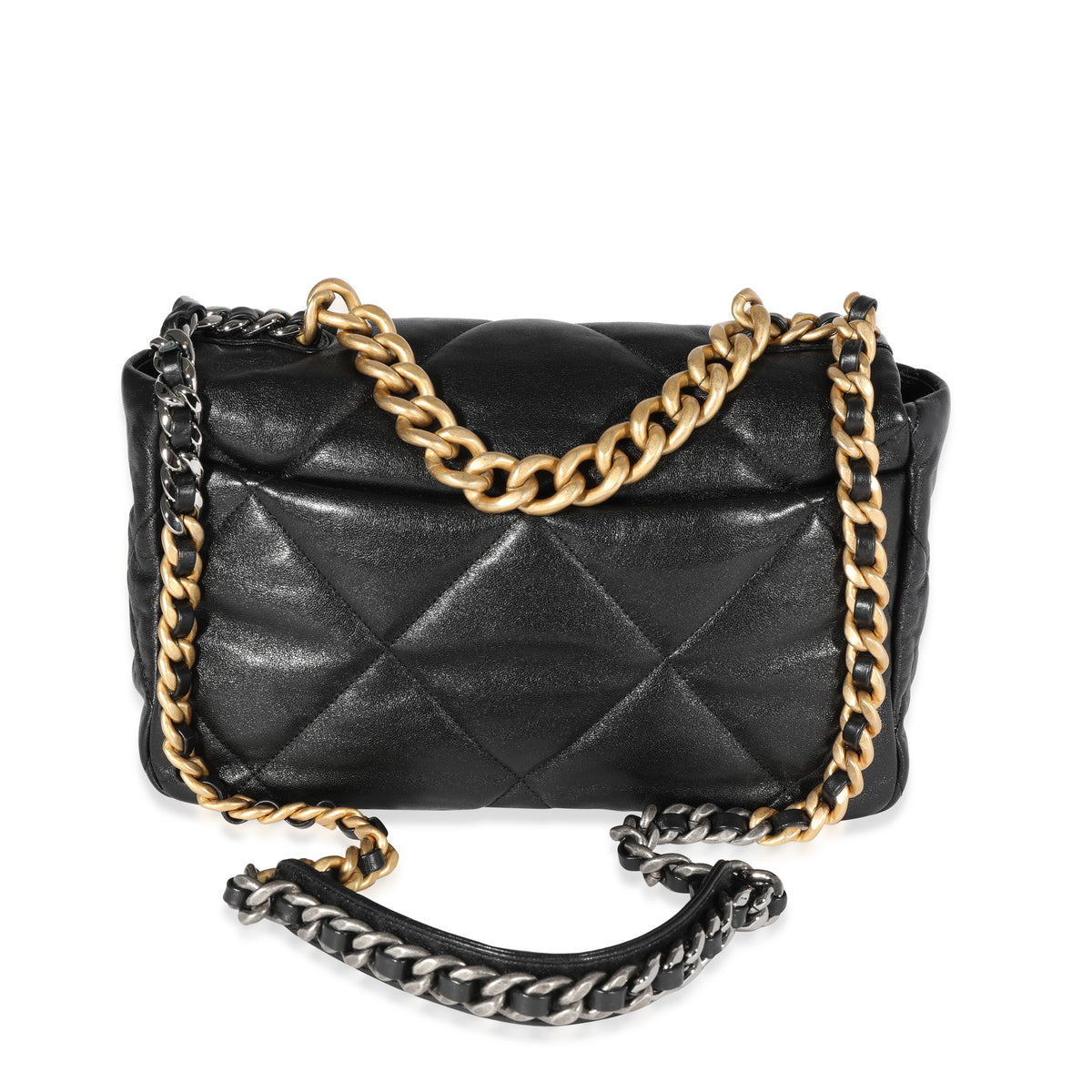 Chanel 19 large handbag, Shiny lambskin, gold-tone, silver-tone &  ruthenium-finish metal, black — Fashion
