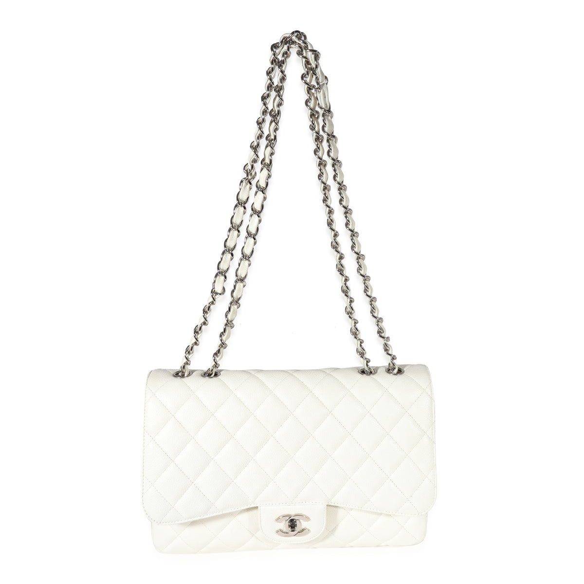 Chanel White Quilted Caviar Jumbo Classic Single Flap Bag