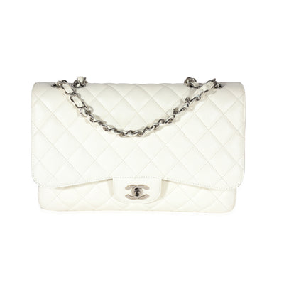 Chanel White Quilted Caviar Jumbo Classic Single Flap Bag