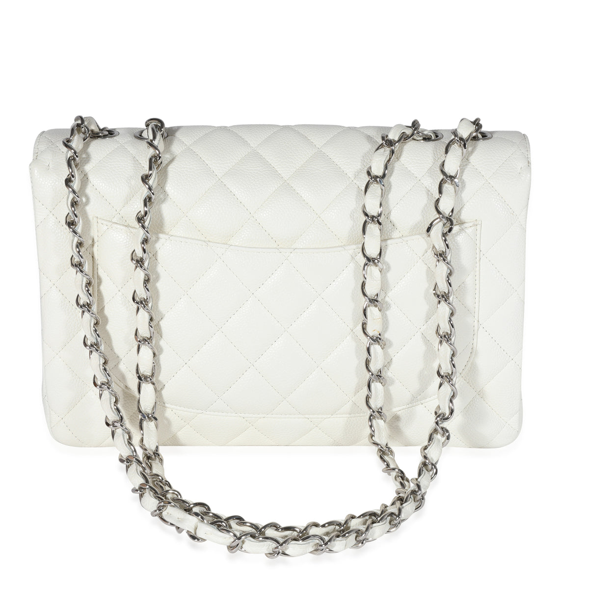 Chanel White Quilted Caviar Jumbo Classic Single Flap Bag