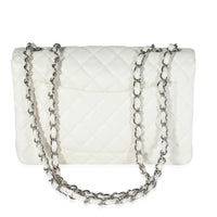 Chanel White Quilted Caviar Jumbo Classic Single Flap Bag