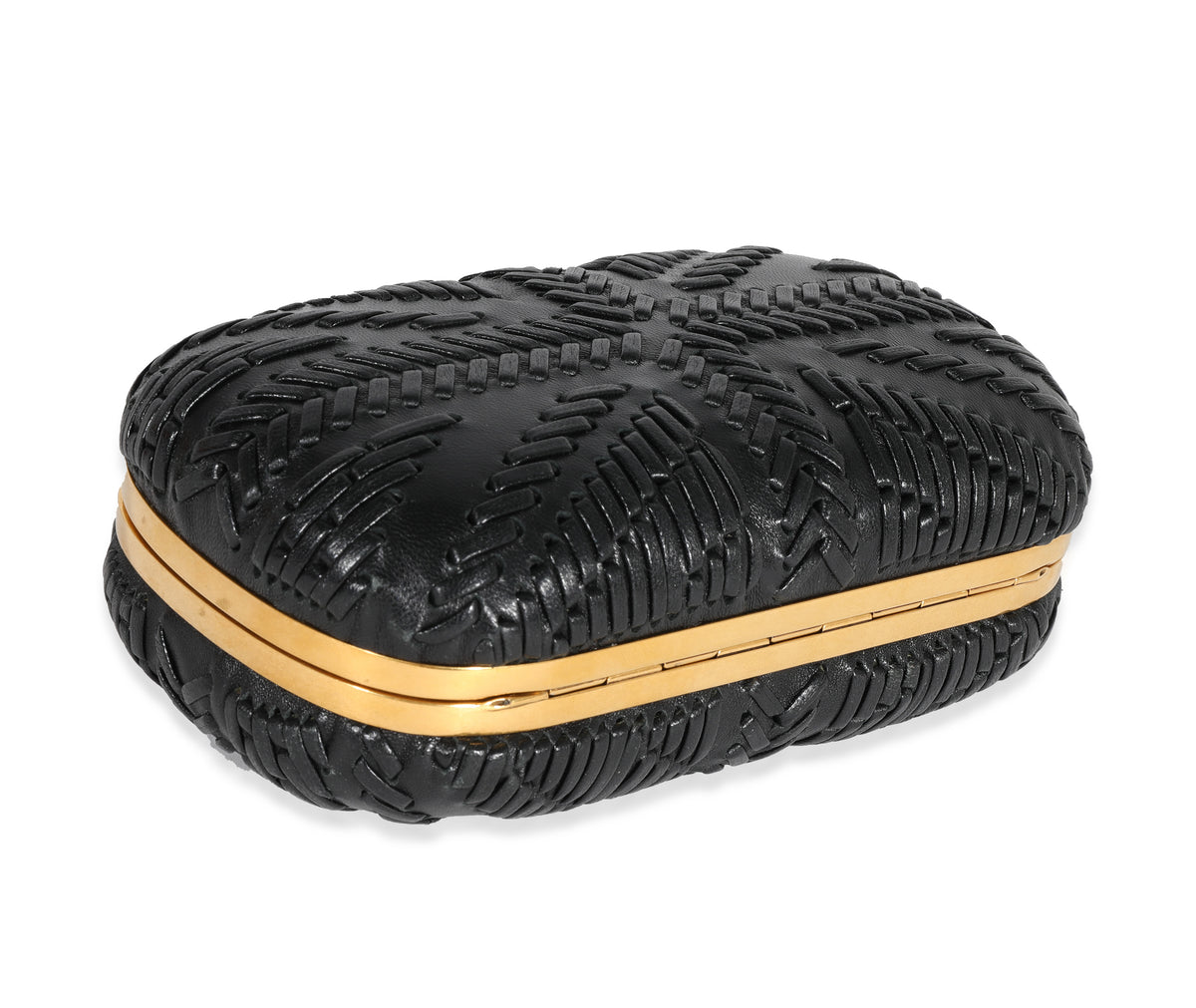 Alexander McQueen Black Woven Leather Brittania Skull Box Clutch