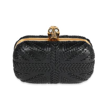 Alexander McQueen Black Woven Leather Brittania Skull Box Clutch