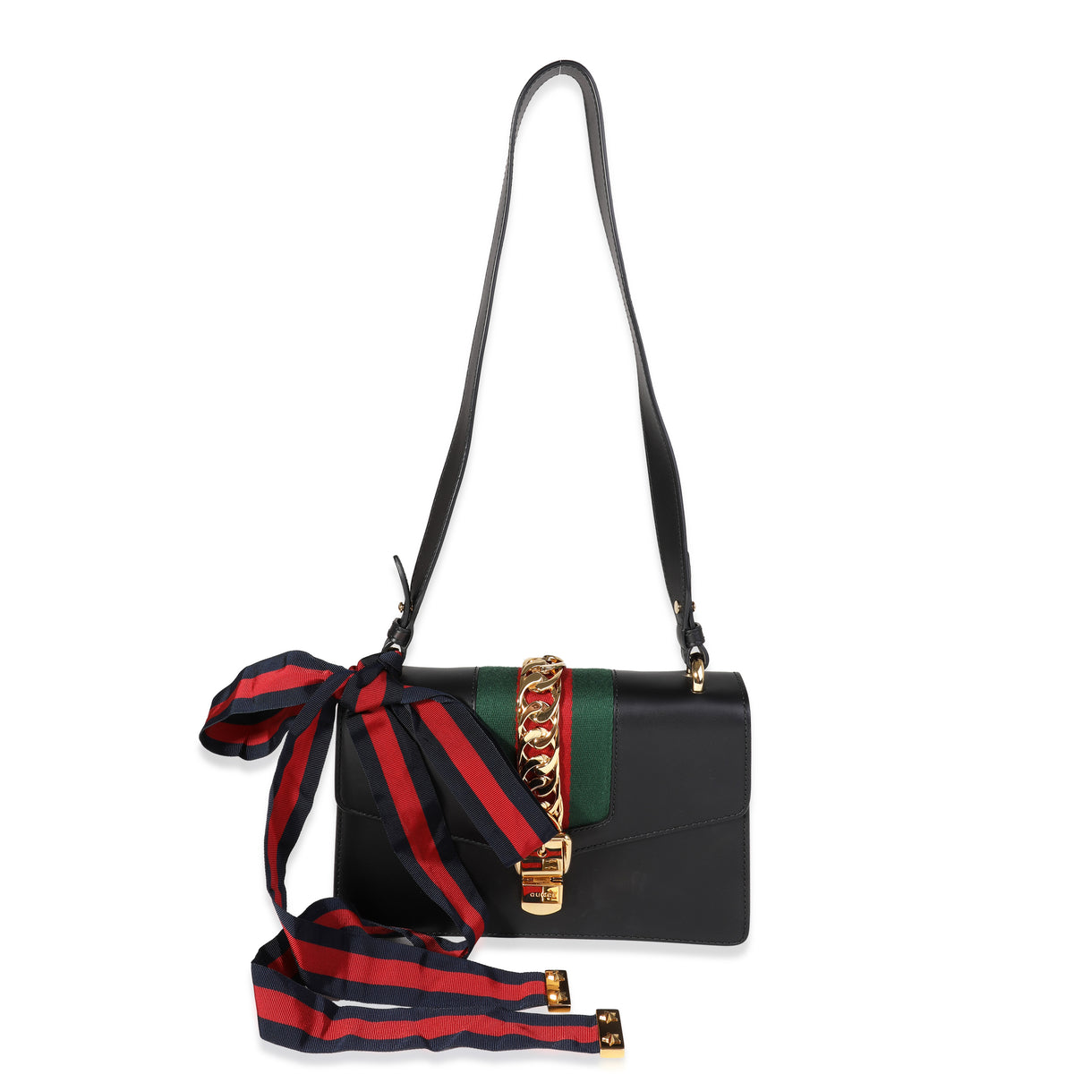 Gucci Black Calfskin & Web Small Sylvie Shoulder Bag