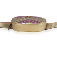 Gucci Metallic Gold & Pink Matelassé Marmont Belt Bag 75/30