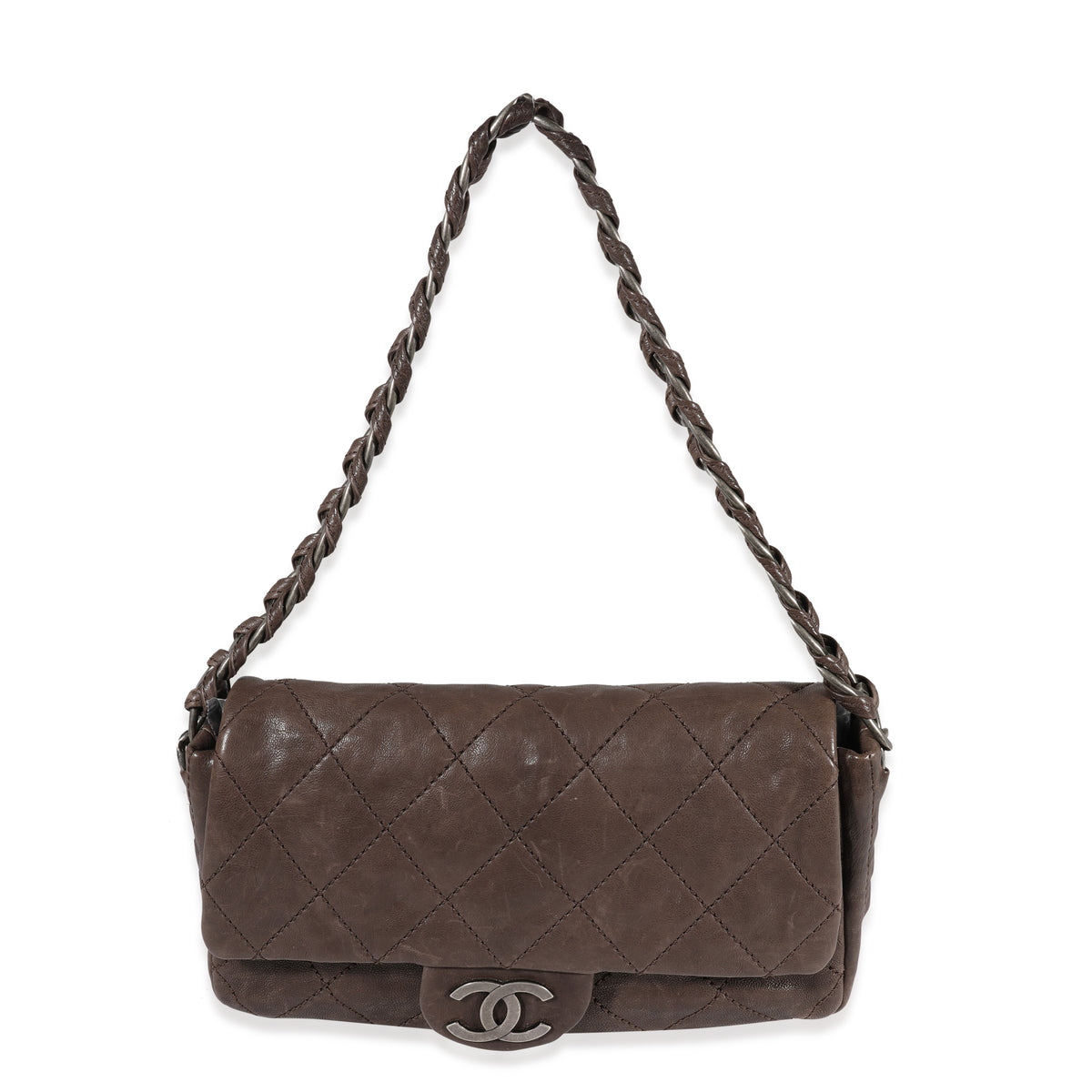 Chanel Brown Distressed Leather Modern Chain Flap Bag