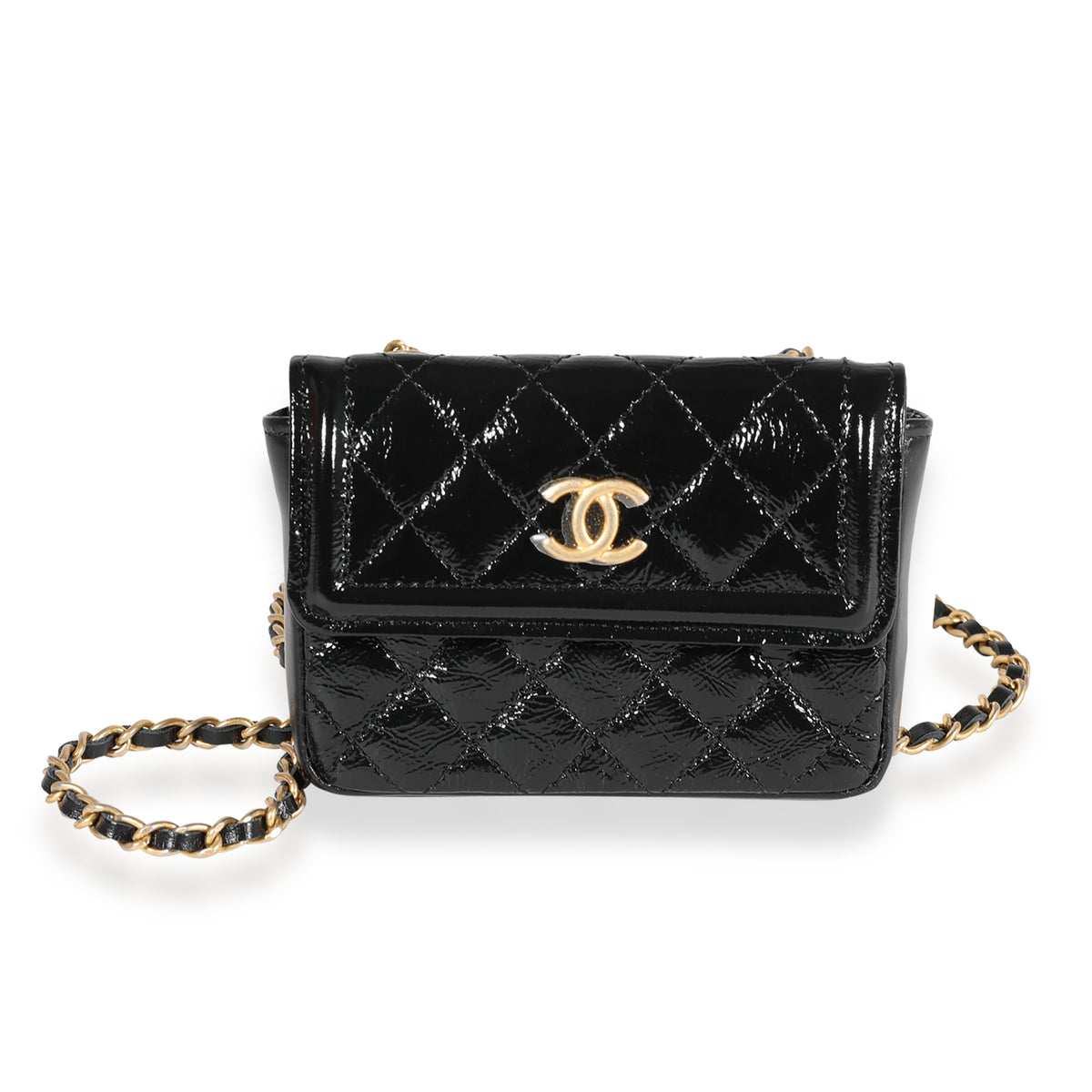 Chanel Black Quilted Patent Leather Mini Belt Bag, myGemma