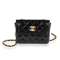 Chanel Black Quilted Patent Leather Mini Belt Bag