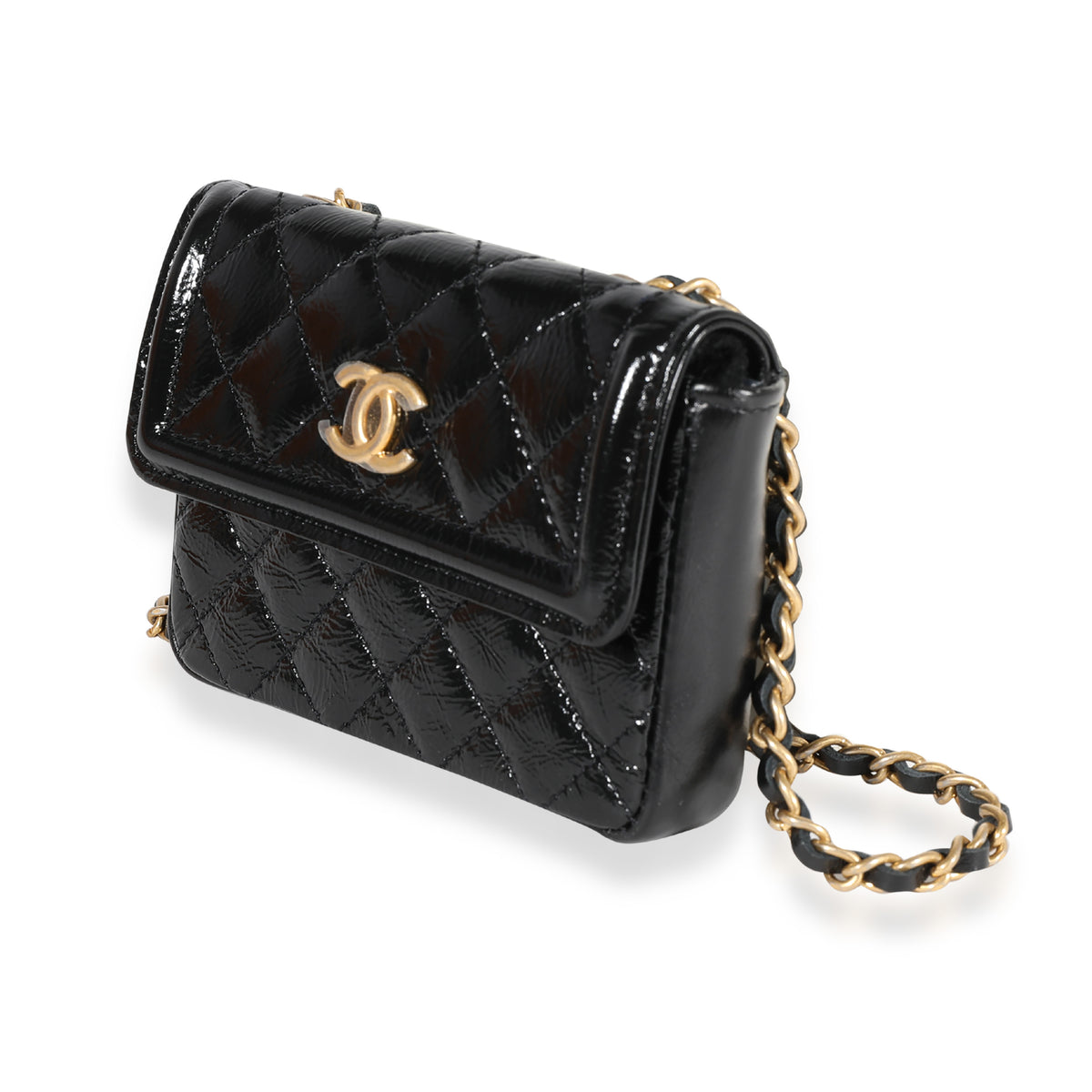 Chanel Black Quilted Patent Leather Mini Belt Bag
