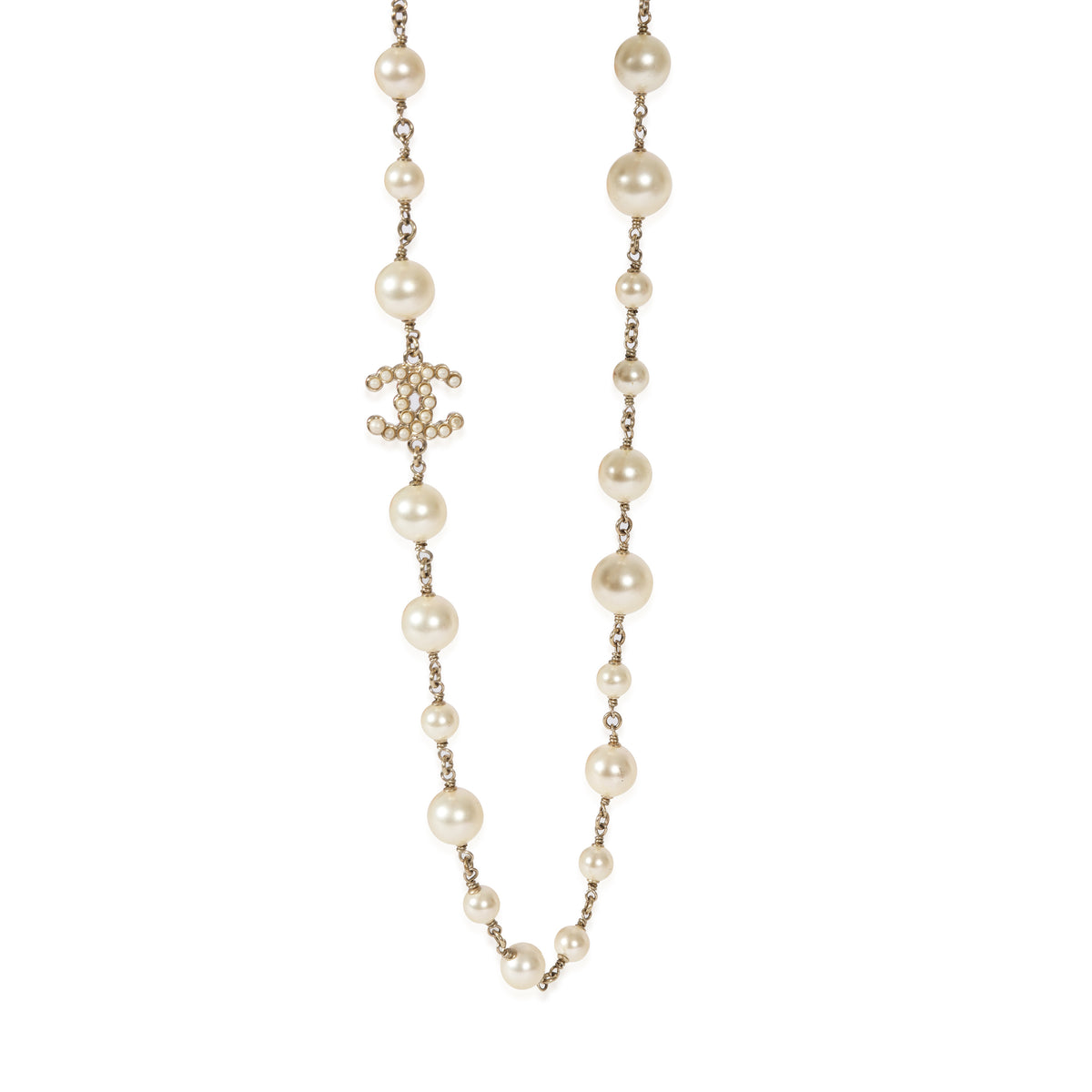 Chanel Gold Tone Karl Lagerfeld Long Pearl Necklace