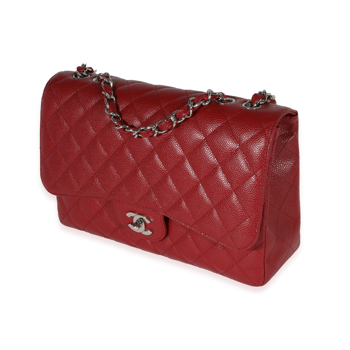 Chanel Red Quilted Caviar Jumbo Classic Single Flap Bag