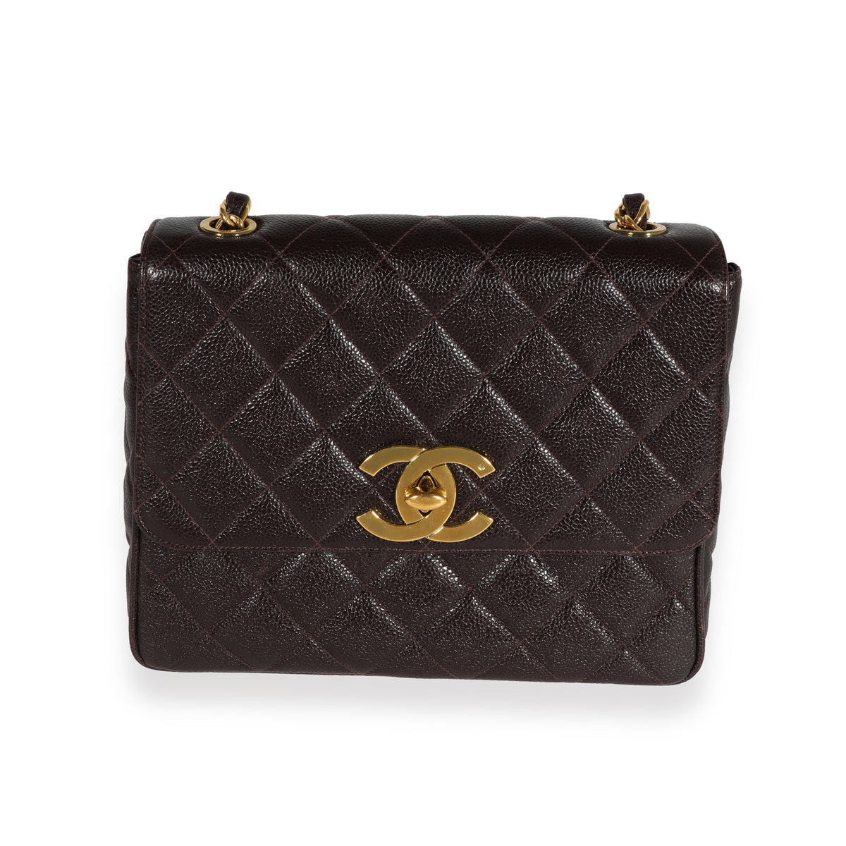 Chanel Vintage Brown Quilted Caviar Square Flap Shoulder Bag