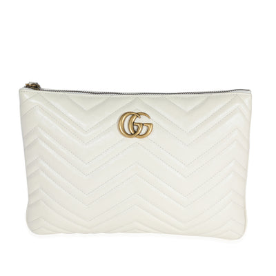 Gucci Mystic White Matelassé Leather GG Marmont Zip Case myGemma