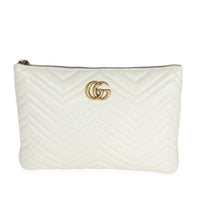 Gucci Mystic White Matelassé Leather GG Marmont Zip Case