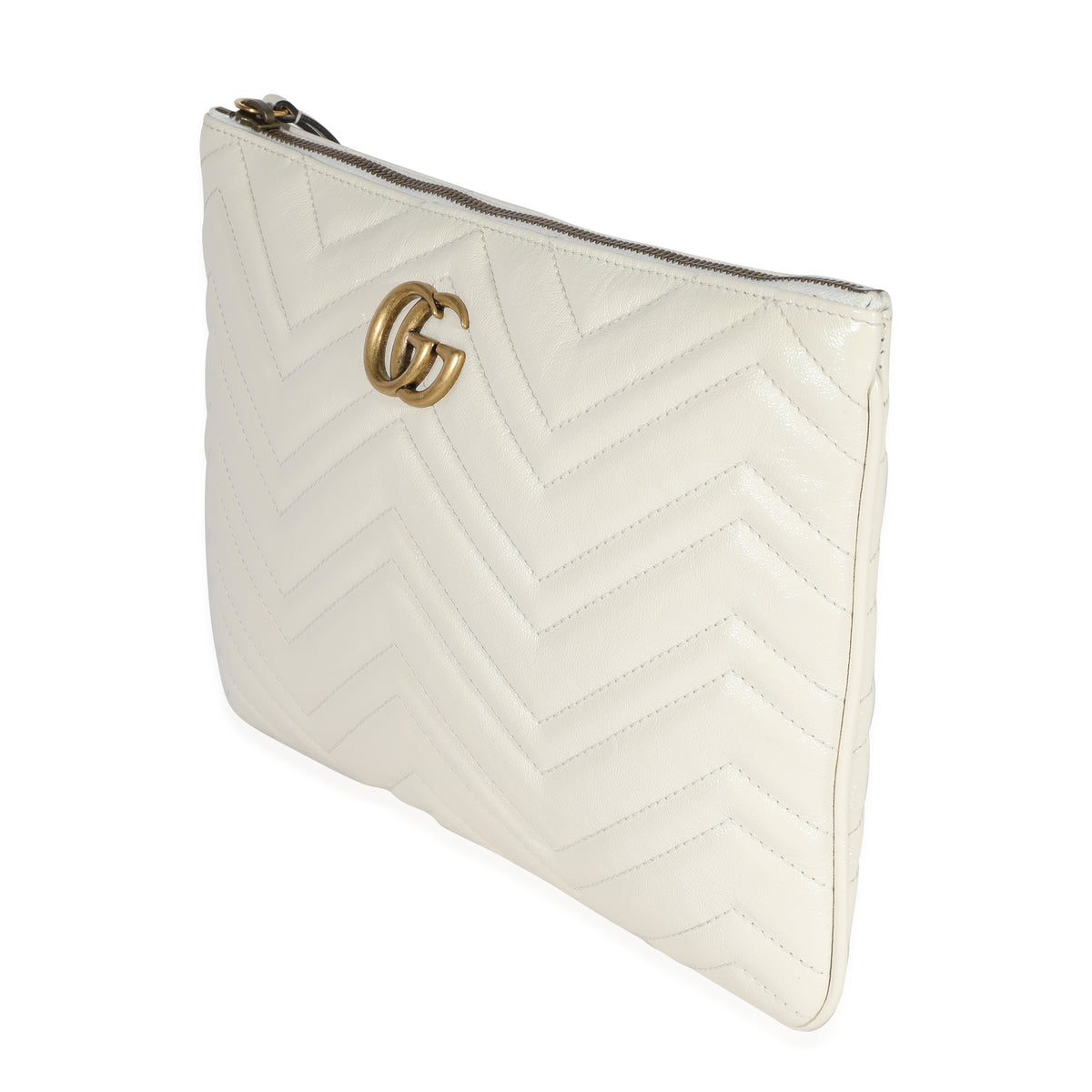 Gucci Mystic White Matelassé Leather GG Marmont Zip Case