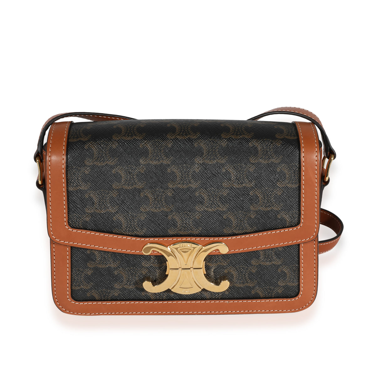 Celine - Belt Bag Triomphe Belt in Triomphe Canvas and Calfskin Leather - Brown - Size : 70 - for Women