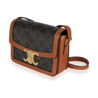 Celine Brown Triomphe Canvas & Calfskin Teen Triomphe Bag