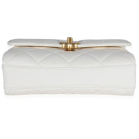 Chanel White Quilted Lambskin Crystal Logo Chain Flap Bag