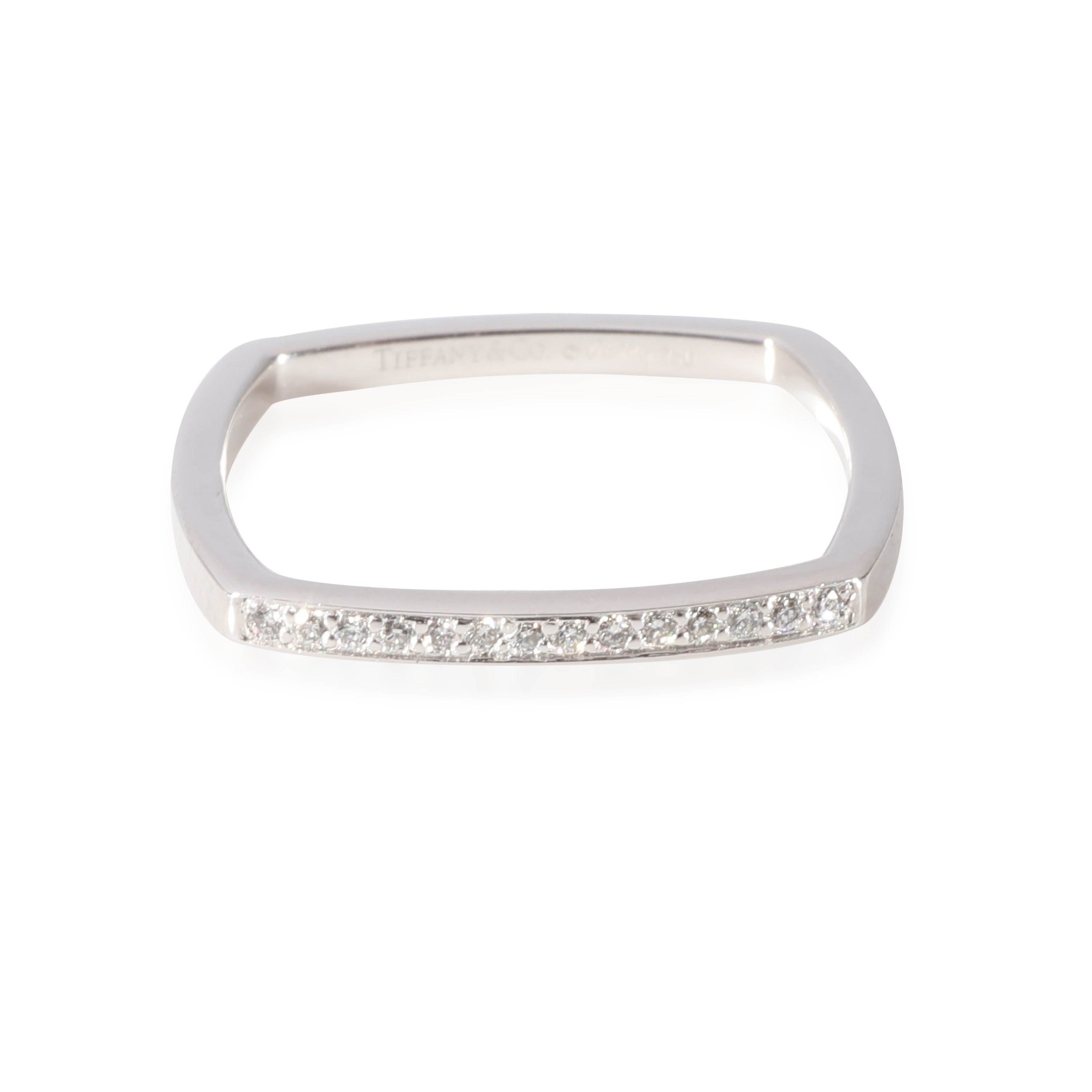 Tiffany & Co. Torque Frank Gehry 18k White Gold Diamond Square Ring 0.