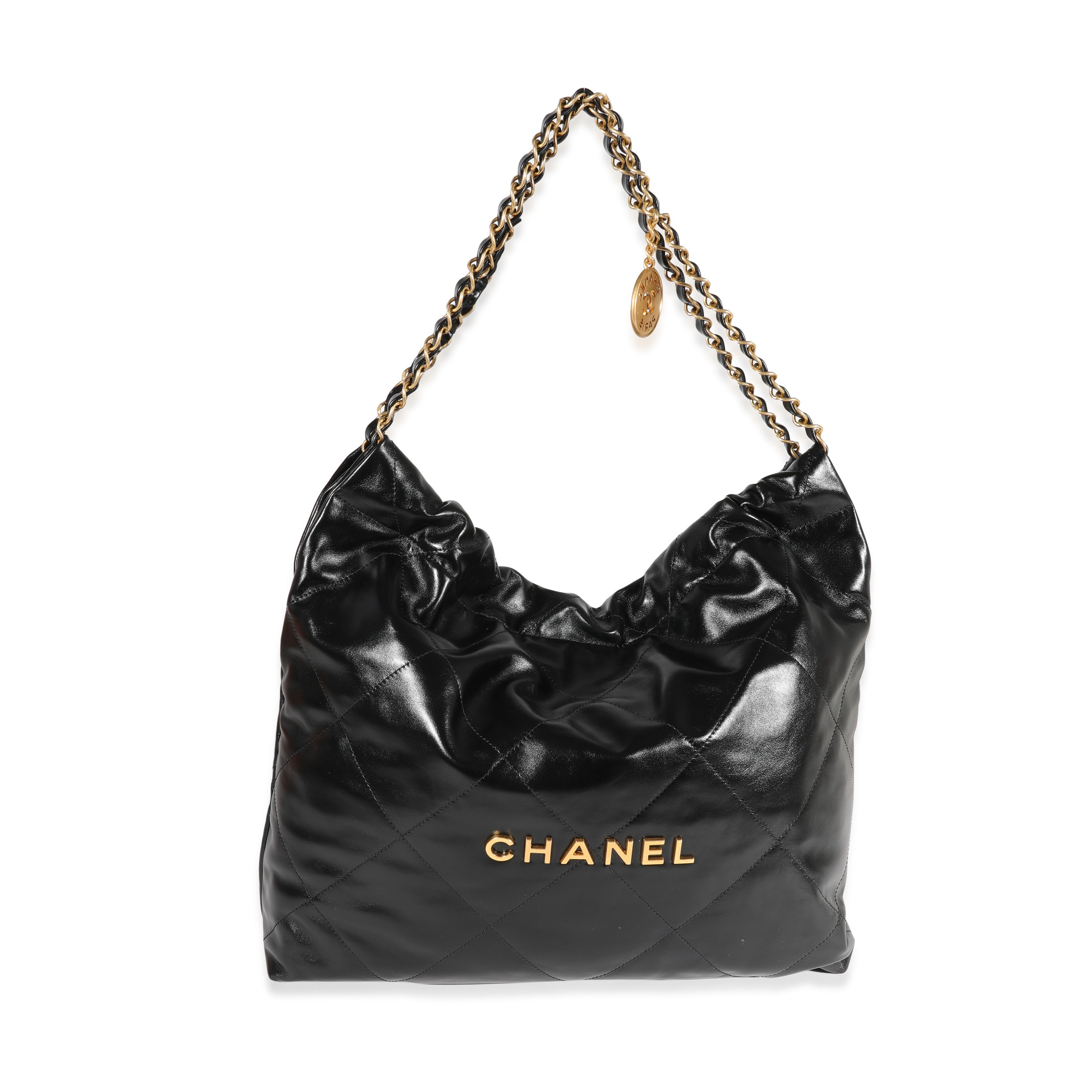 CHANEL 23A Mini 22 Black Shiny Calf Skin Bag Gold Hardware – AYAINLOVE  CURATED LUXURIES