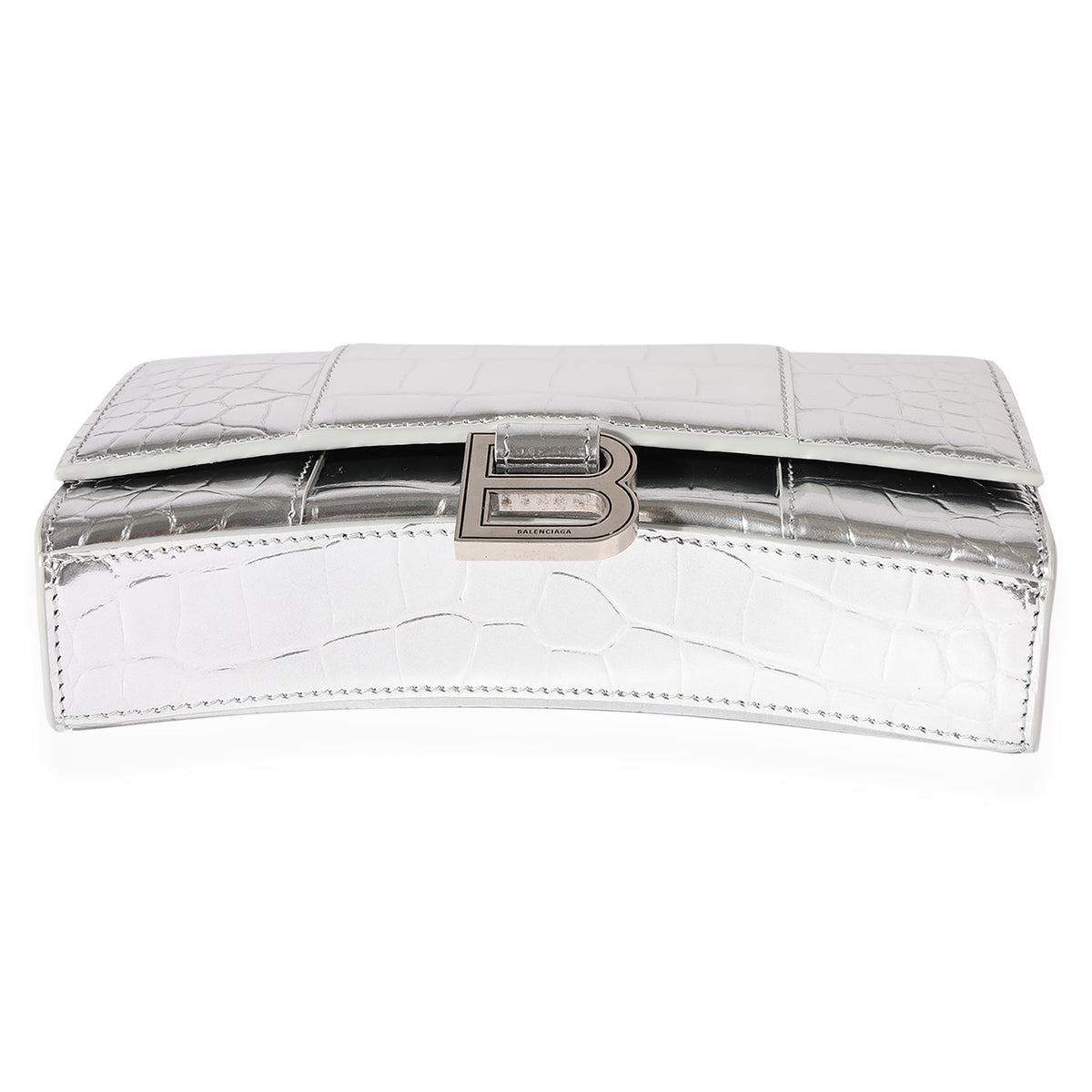 Silver Croc-Embossed Hourglass Chain Wallet