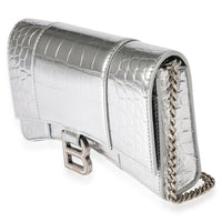 Silver Croc-Embossed Hourglass Chain Wallet