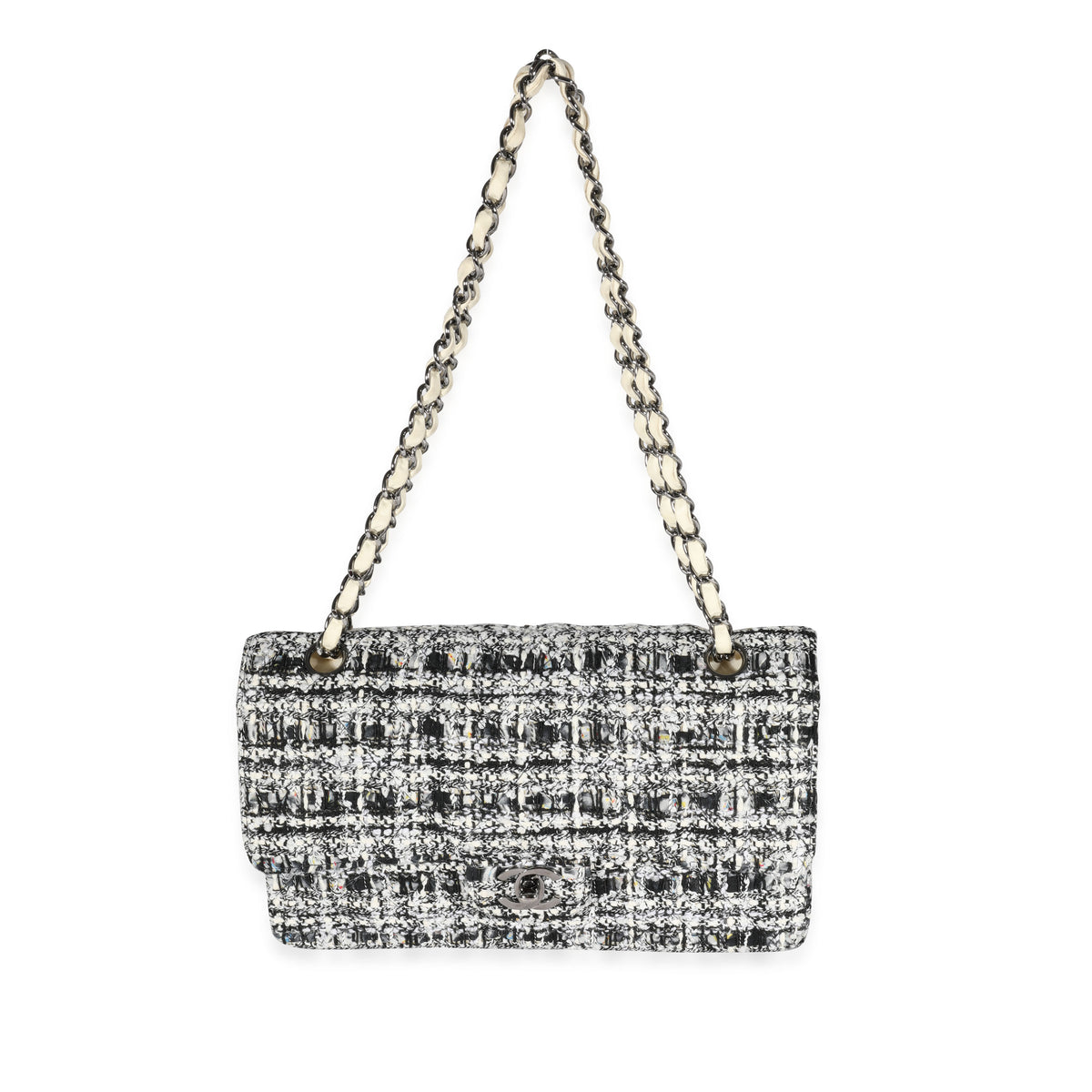 Chanel Black & White Tweed Medium Classic Double Flap Bag