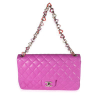 Chanel Fuchsia Quilted Lambskin Valentine Heart Chain Medium Single Flap Bag