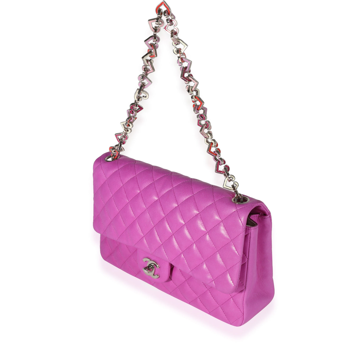 Pink Quilted Chanel Limited Tricolor Valentine Crystal Hearts