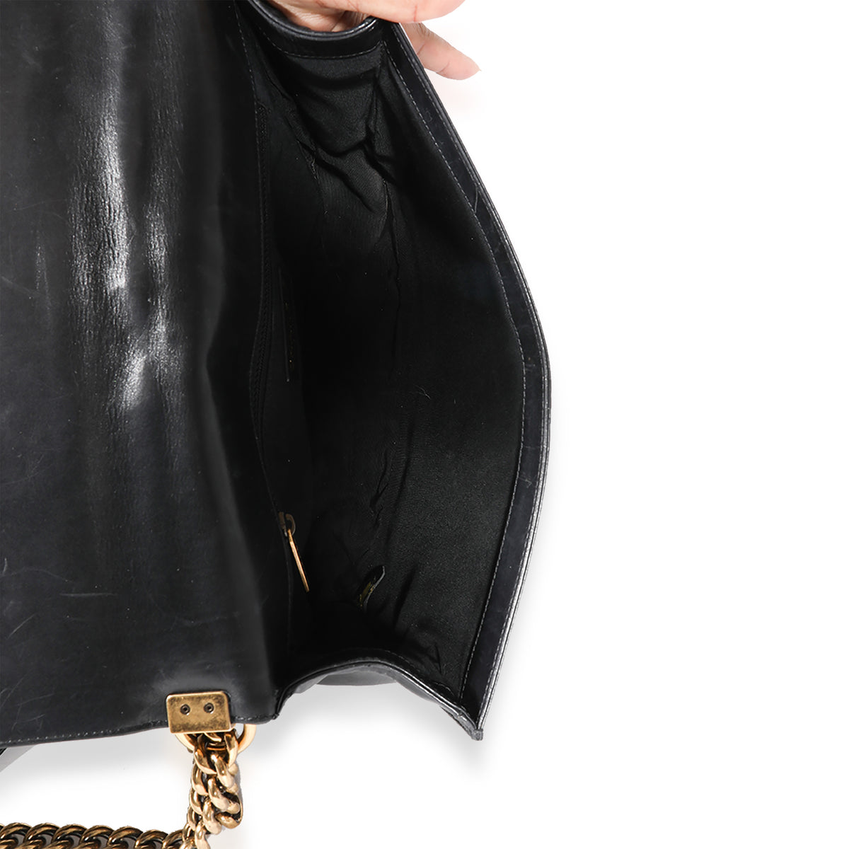 Chanel Black Glazed Leather Large Reverso Boy Bag