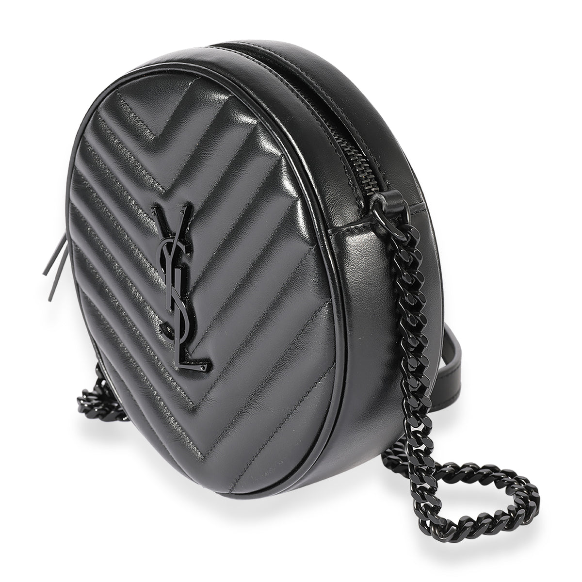 Saint Laurent So Black Matelassé Leather Vinyle Round Camera Bag