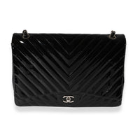 Chanel Black Patent Leather Chevron Quilted Maxi Classic Single Flap Bag