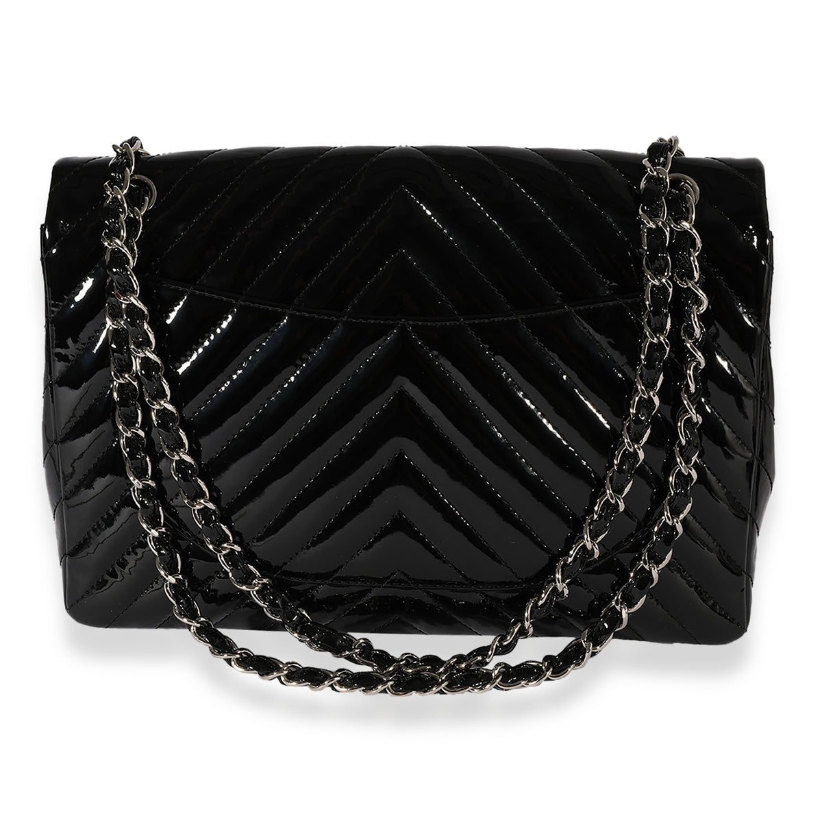 Chanel Black Patent Leather Chevron Quilted Maxi Classic Single Flap Bag