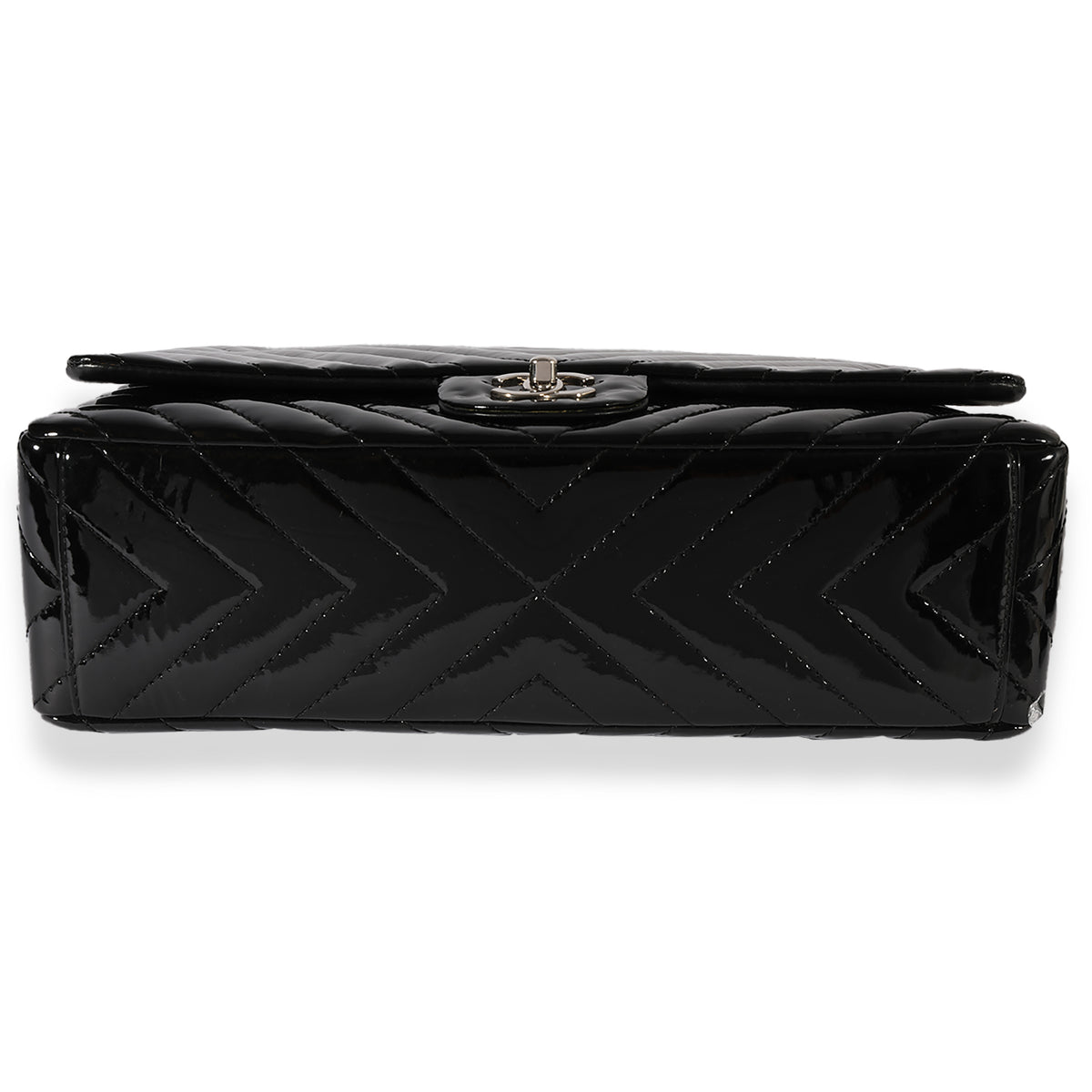 Chanel Black Patent Leather Chevron Quilted Maxi Classic Single