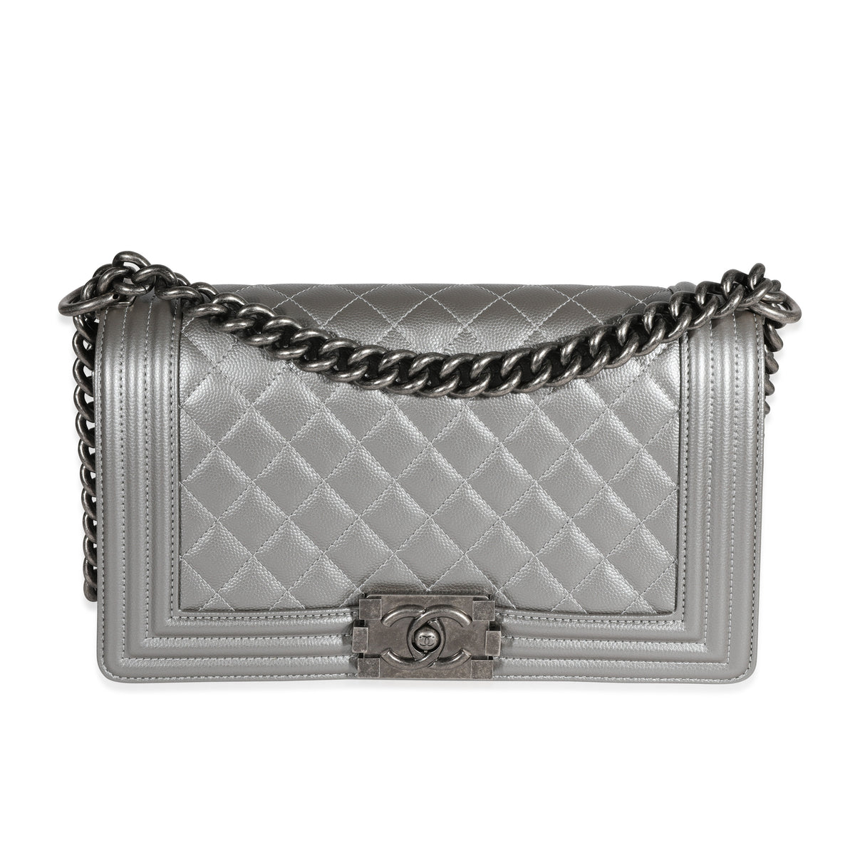Chanel Metallic Silver Quilted Chevron Caviar Small Boy Bag Ruthenium  Hardware 2016 Available For Immediate Sale At Sothebys