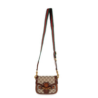 Gucci Brown Leather & GG Canvas Small Lady Web Shoulder Bag