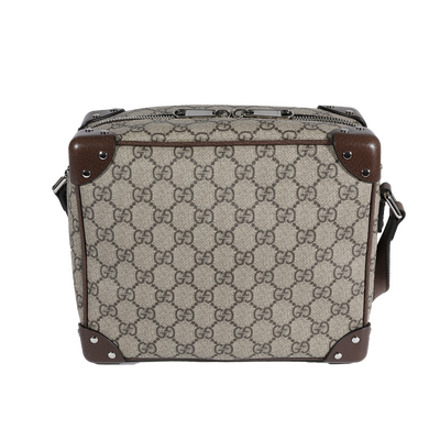 Gucci Brown Leather & GG Supreme Canvas Square Shoulder Bag