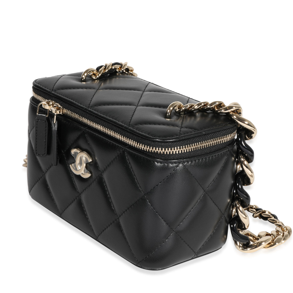 Chanel Black Quilted Lambskin Vanity Case on Chain Gold Hardware (Very Good), Womens Handbag