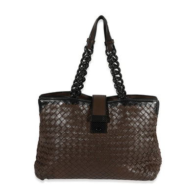 Bottega Veneta Brown Intrecciato Leather Roma Chain Tote