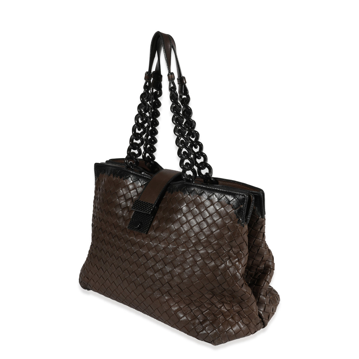 Bottega Veneta Brown Intrecciato Leather Roma Chain Tote