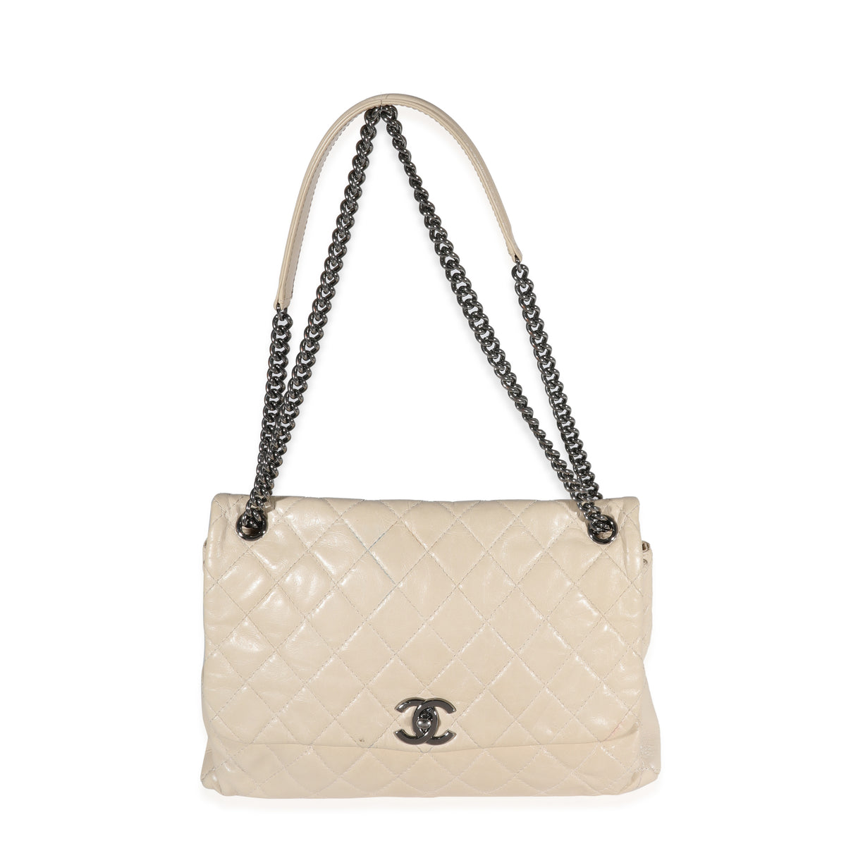 Chanel Beige Quilted Aged Calfskin 3 Gusset Flap Bag