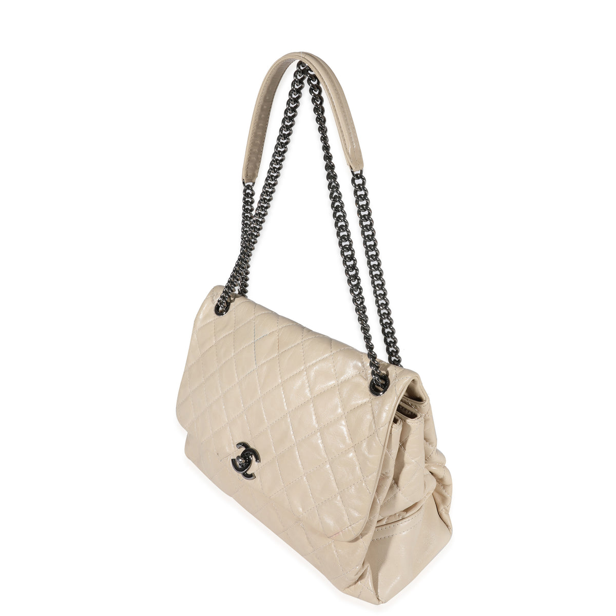 Chanel Beige Quilted Aged Calfskin 3 Gusset Flap Bag