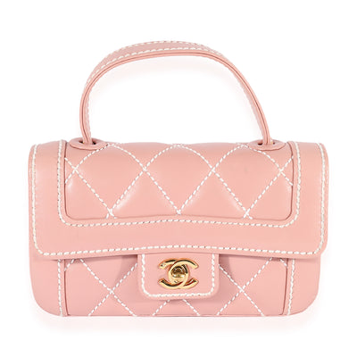 Chanel Pink Calfskin Wild Stitch Mini Top Handle Bag