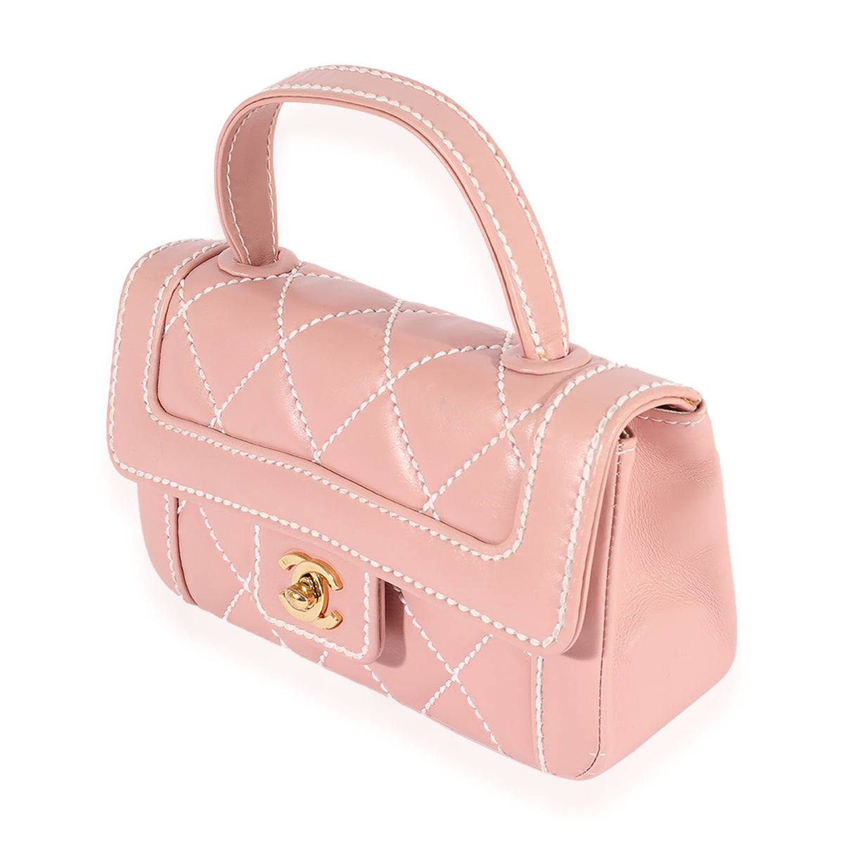 Chanel Pink Calfskin Wild Stitch Mini Top Handle Bag