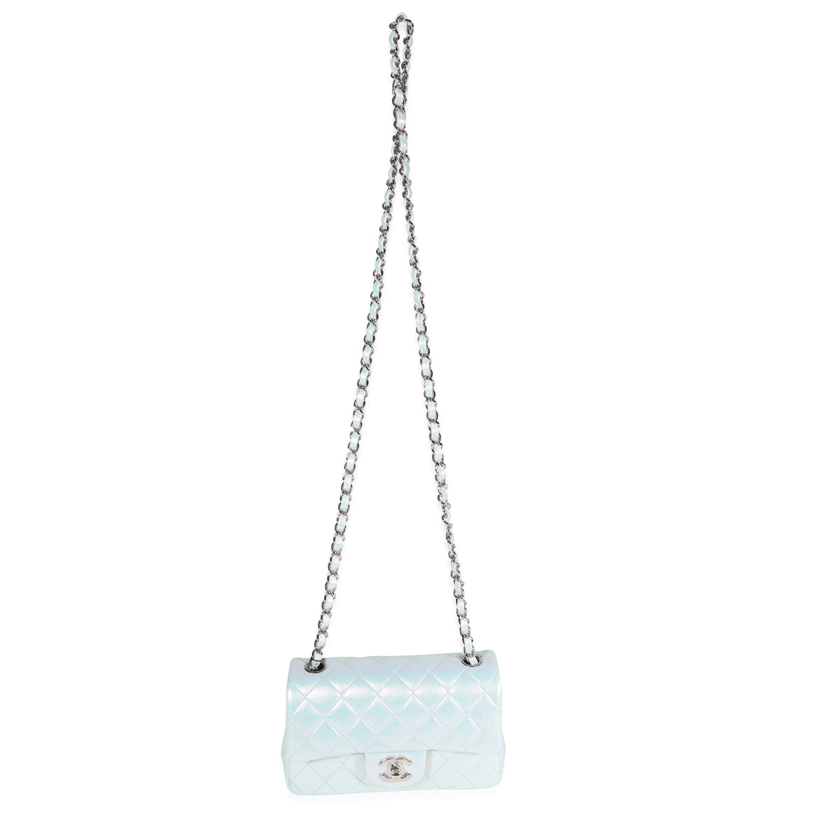 Chanel Iridescent Light Blue Quilted Calfskin Mini Rectangular Classic Flap, myGemma