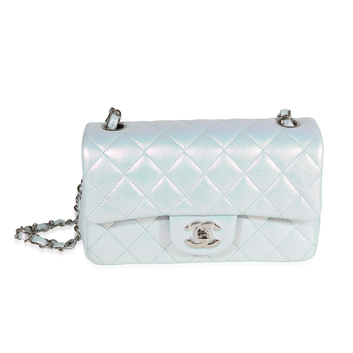 Chanel Light Blue Iridescent Quilted Calfskin Square Mini Classic Flap Bag, myGemma, IT